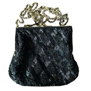 LA REGALE Vintage Black Beaded Evening Clutch 6.5”x 5.5”